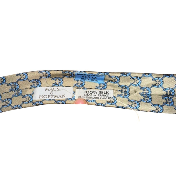Men's Maus & Hoffman Silk Tie, Gold & Blue, Hermes, made in France - Picture 7 of 8